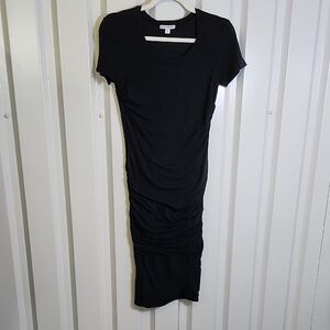 Standard James Perse Classic Black Ruched Midi Dress Size 2 Medium